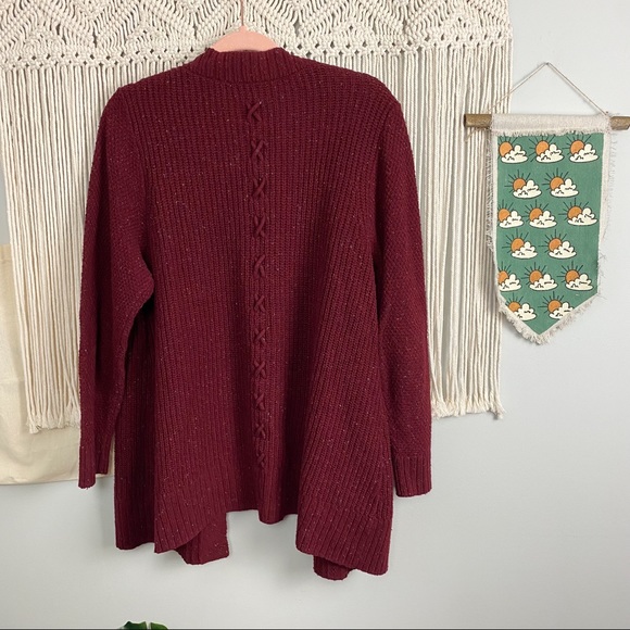 CJ Banks Lace Up Back Heathered Maroon Knit Sweater Cardigan Size 1X - Picture 5 of 11